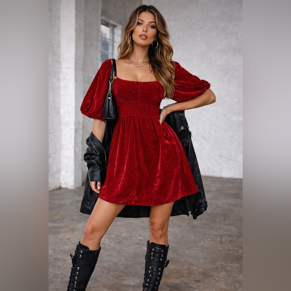 Modcloth Rich Red Velvet Mini Dress